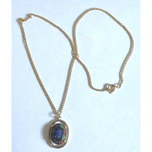 Vintage Sarah-Coventry Necklace Flower Enamel Mosaic Pendant Gold Tone 16"